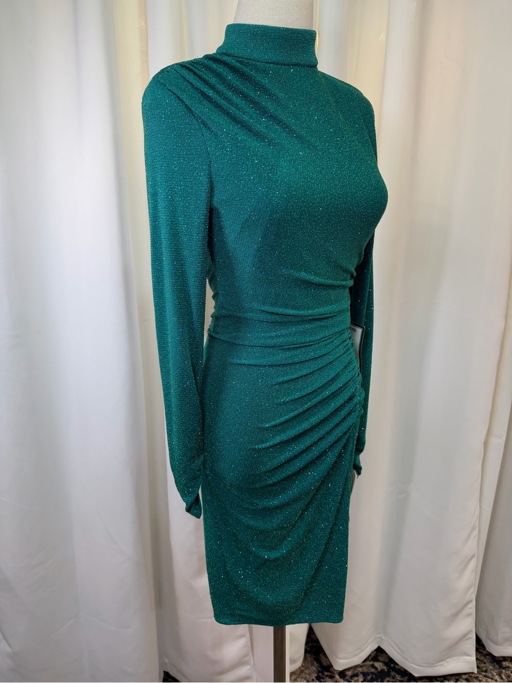 NWT Betsy & Adam ‘Ruched Glitter-Knit Side-Slit Dress’ in Green Size 6 - Picture 15 of 15